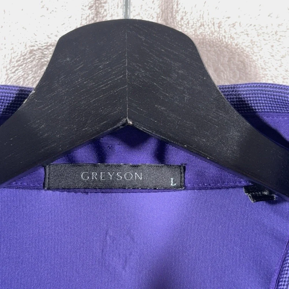 Greyson Polo Shirt Mens Large Purple Golf Performance Stretch Lion Print Miami